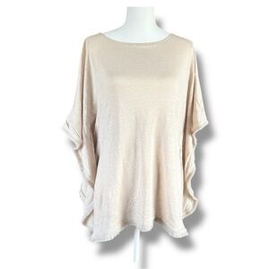 J. Jill Linen Poncho Top M/L Beige Oversized Flutter Sleeve Boxy Blouse